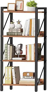 HOOBRO Bookshelf, 4-Tier Industrial Bookcase, Book Shelf Storage Organizer, Small Bookshelf with Metal Frame for Living Room, Bedroom, Home Office, Kitchen, Rustic Brown and Black BF40SJ01