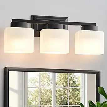 EJIAXIN 3-Light Bathroom Light Fixtures - Black Bathroom Vanity Lights with Frosted Glass Shade Modern Bathroom Lighting Fixtures Over Mirror - Wall Sconce Lamps for Bedroom,Living Room,Hallway