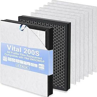 2 Pack Vital 200S/200S-P Replacement Filter with 6 Pre-Filters | Extends HEPA Life, Saves Cost | for Vital 200S & 200S-P Air Purifier, Home, Office,White.