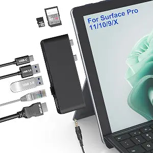 Surface Pro 13/11/10/9 Hub Docking Station with 4K HDMI, Thunerbolt 4(8K Video+40Gbps+100W PD), 100M Ethernet, USB 3.0, 3.5mm Audio, SD/TF Card Slot - USB C Hub Adapter for Surface Pro 11/Pro 10/Pro 9