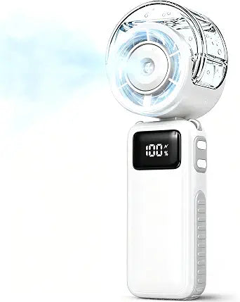Portable Handheld Air Conditioner Fan with Mist,6000mAh Rechargeable Personal Misting Cooling Fan,5Speed Foldable Mini Water Spray Air Cooler,Turbo Hand AC Fan for Travel,Camping,Gifts Men/Women-White