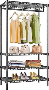 VIPEK V1 Medium Portable Garment Racks 440lbs Load Capacity, Heavy Duty Clothes Rack with 4 Tiers Adjustable Shelves & Hanging Rod, Compact Space-Saving Storage for Small Apartments/Dorms (Black)