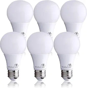 Bioluz LED 40W LED Light Bulb A19 2700K Warm White Standard E26 Base Indoor Outdoor Home Decor Energy Efficient Long-Lasting Replacement Lightbulb. OK in Cold Temp and Flicker Free Non-Dimmable 6 Pack