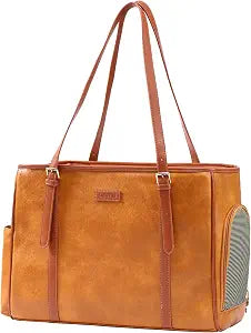 Lasaviin Fashion Dog Purse Pet Carrier Leather Bag for Small Dogs Cats Puppy, Portable Tote Bag Airline Approved Soft-Sided Carriers (Brown)