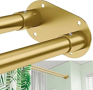 Double Shower Curtain Rod, Adjustable 28 to 76 Inches Wall Mounted Double Shower Rod Rustproof, Gold Shower Curtain Pole for Bathroom, Laundry Room, Bathtub and more