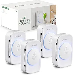 JOSTART Air Ionizer for Home, 6 Negative Ion Emitters (3X Purification), Plug-in Air Purifier for Small Spaces/Cat Litter Room, Kitchen, Smoke Dust, Ozone Free Ultra Quiet Air Freshener (4 Pack)