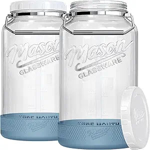1.5 Gallon Huge Glass Jar with Airtight Lid, Wide Mouth Large Mason Jars for Fermenting, Pickling, Canning, Water Glassing Eggs, Kombucha, and Food Storage  with Handle & Scale Marks(2 Packs)