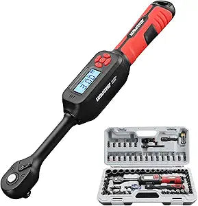 3/8" Digital Torque Wrench 2-45 Ft.lb (2%), 68PCS Small Digital Torque Wrench Set with Short Handle, Sockets & Adapters for Automotive, Bike, Motorcycle Machinery Repair