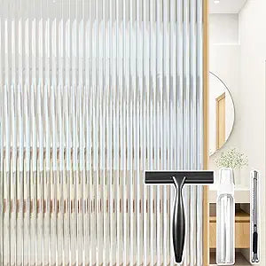Beautyhero Window Privacy Film 3D Reeded Glass Static Cling with 3 Tools, Decorative Fluted Window Covers for Bathroom Door, Renter Friendly, UV Sun Heat Blocking Home Tint, 17.5 x 78.7 Inch