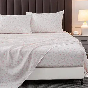 HYPREST Pink Floral Sheets Full, Deep Pocket Sheets, 1800 Thread Count Pattrn Bed Sheets Soft Breathable Cute Aesthetic Shabby Chic Bed Sheets, Oeko-Tex Certificated- Up to 18 Inch