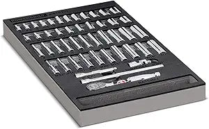 Powerbuilt 47 Piece Socket, Ratchet, Accessories Tool Set, 1/4-Inch Drive, SAE and Metric, Storage Tray, Pro Tech Tools Series, 949004, Silver