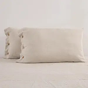 ATLINIA Linen Pillow Cases King Size - 20"x 36" Pillowcase Set of 2, Button Closure Cooling Breathable Pillow Cover, Bed Flax Linen Cotton Blend Farmhouse Netural Pillow Sham Linen Color