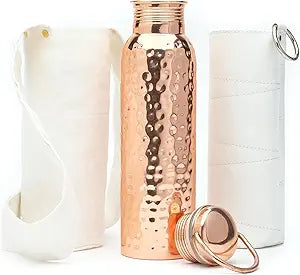Kitchen Science - Authentic 34oz/1000ml Copper Water Bottle with Handle  Leak-Proof, Lab-Tested, Comes with Sleeve & Bag