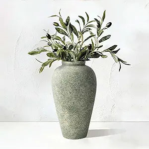 Ceramic Flower Vase Home Decor - 9.2 inch Large Farmhouse Table Vases, Rustic Decorative Vases for Kitchen Living Room Coffee Dining Shelf Mantel Decoration
