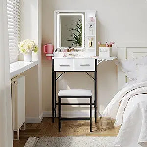 Small Vanity Desk for Mini Space: Compact Makeup Table Set for Tiny Bedroom - Space Saving Vanity for Girls