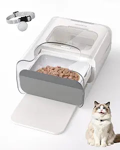 HEAPETS RFID Automatic Cat Feeder with Collar Sensor, Anti-Stealing Food Dispenser with Sealed Lid for Wet Dry Food and Different Diet for Multi-Pet Home, Auto Pet Feeder for Cats & Small Dogs, White