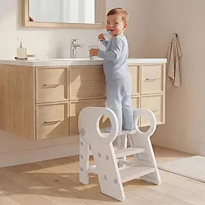 Baobrava Foldable Step Stool for Toddlers, Adjustable 3 Step Stool for Bathroom Sink, Toilet Potty Training Stool with Handles, Child Kitchen Counter Bedroom Bed Stool Helper