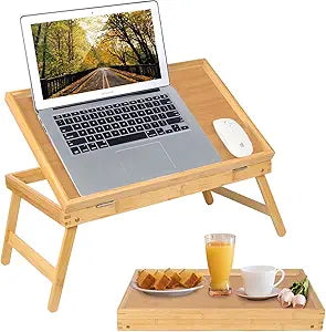Bed Tray Breakfast Food Tray with Folding Legs Kitchen Serving Tray for Lap Desks Notebook Computer Sofa Platters TV Snack Tray(Beige, Large)