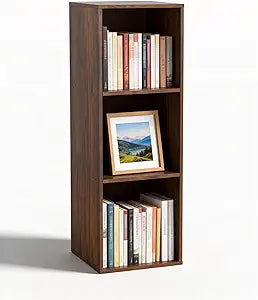 3 Cube Storage Organizer, 3Tier Cube Low Bookcase Freestanding Storage Display Organizer, Three-Cubes Open Shelf Bookshelf for Home Office (Dark Walnut,Black Walnut, 3-Cube)