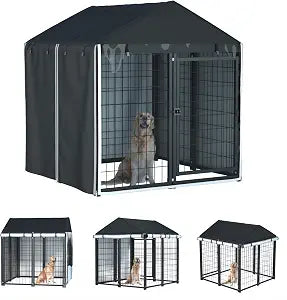 Outdoor Dog Kennel Cover,Full Coverage for 4.2'Dx4.2'Wx4.5'H Cages,600d Heavy Duty Waterproof Large Kennel Covers,(Cover Only) Black