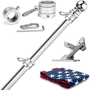 304 Stainless Steel Flag Poles with Flag and Bracket, 6 FT Flagpole for Outside House, 1 Inch Outdoor Flag Pole with Swivels Rings, Heavy Duty Flag House Flagpole for Porch