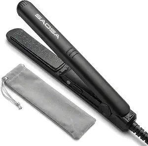 SAOSA Mini Flat Iron, 0.7 Inch Ceramic Small Hair Straightener for Short Hair, Bangs & Edges, 2 in 1 Travel Flat Iron Dual Voltage, 410°F Fast Heat Up Tourmaline Styler with Storage Pouch, Black