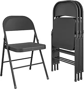 COSCO All-Steel Metal Folding Chair, Full-Size, Double Braced, Black, 4-Pack