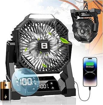 Portable Camping Fan with LED Lantern, 30000mAh Rechargeable Battery Operated Fan with 3 Speeds & Digtal, Personal USB Table for Camping Essential ∩╝ Hurricane-Ready
