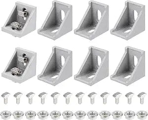 MECCANIXITY 8 Pcs 4545 Series Aluminum Extrusion Profile Connector, Corner Brackets Extruded Hardware with 16pcs M8x20 T-Bolts and M8 Flange nut
