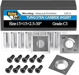 15mm Standard Square Straight Tungsten Carbide Replacement Cutter Inserts Knives 15mm x 15 x 2.5mm for Woodworking Spiral Helical Planer Head and DIY Wood Lathe Turning Tools 10pcs