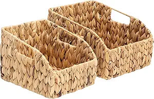 FairyHaus Wicker Baskets 2 Pack, Natural Large Wicker Baskets for Storage, Nesting Hand-woven Water Hyacinth Wicker Baskets for Organizing with Built-in Handles, 9"L x 11"W x 7"H
