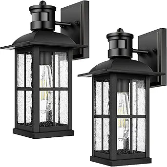 2 Pack 15inch Large Outdoor Wall Lights,Modern Black Exterior Wall Light Fixture Lanterns with E26 Sockets & Tempered Glass,Waterproof Porch Lighting for Wall,Porch,Garage,Garden