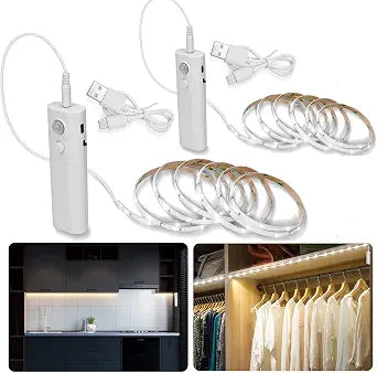 Rechargeable Motion Sensor LED Strip for Cabinet (2Pack-6.6FT, Cool White)