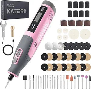 Katerk Cordless Rotary Tool, 4000mAh Battery, 6-Speed, 28000RPM, Rotary Tool Kit with 70 Accessories Light duty Engraving Pen for Sanding, Polishing, Drilling, Etching, Grinding, Wood Carving