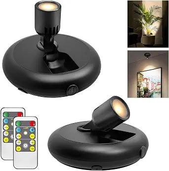 Wireless Led Spot light Battery Operated with Remote ,Up Light for Plants ,Down Light for Picture on Wall, Dimmable Timer Mini Accent SpotLight Painting Light for Trees Frame Dartboard Gallery Cabinet