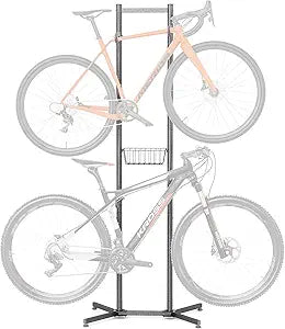 CXWXC 2-/4-Bike Storage Rack with Basket - Indoor Bike Rack for Garage/Apartment - Road Mountain and Hybrid Bike Garage & Home