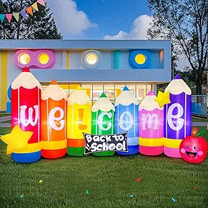 9FT Graduation Kindergarten and Back to School Inflatable Decoration with Built-in LED Lights  Blow-Up Colored Pencils Design for First Day of School Party Decor for Outdoor, Garden, Yard Lawn