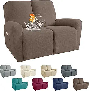MAXIJIN Waterproof Recliner Loveseat Cover 4 Pieces Stretch Dual Recliner Sofa Slipcovers 2 Seater Reclining Couch Furniture Protector with Elastic Bottom for Dogs Cats, Coffee