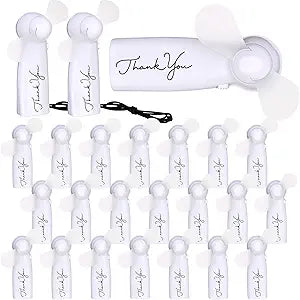 Fumete 24 Pcs Wedding Mini Handheld Fans Wedding Favors for Guests Bulk Thank You Portable Fan Battery Operated Small Personal Fans for Weddings Bridal Shower Summer Party Favors (White)