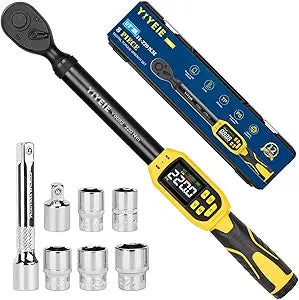 YIYEIE Digital Torque Wrench 1/2" Drive, 8.5-160 Ft-lb/10-220 N.m, 1% Accuracy, Electronic Torque Tool with Buzzer and LED Alert, 1/2 Torque Wrench Set 8Pcs with Sockets for Motorcycle, Car Repair