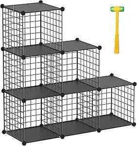 Wire Cube Storage Organizer, Metal Storage Shelves Bookshelf, Stackable Modular Closet Organizer for Bedroom Living Room, Office,Storage Shelves6-CubeBlack