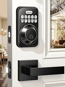 Zowill Keyless Entry Door Lock with 2 Lever Handles, Zowill Electronic Keypad Deadbolt, Auto-Locking, Anti-Peeping Password, Digital Code Door Lock, Front Door Handle Sets, Matte Black
