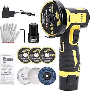 Mini Angle Grinder Kit,19500RMP Cordless Angle Grinding Tool with 2x2000mAh Batteries and 6PCS Discs,Brushless Power Grinder for Brick Wood Steel Stone