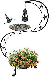 Solar Bird Bath for Outside, Vintage Metal Bath Bowl Standing Birdbaths with Flower Planter for Garden Yard Lawn Decor