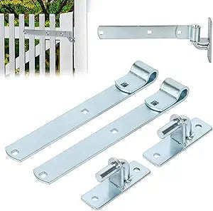 4 Pack Wall Mount Gate Hinge Bracket with Strap Hinge Heavy Duty Farm & Chain Link Gate Hinges Farm Gate Hinges Outdoor Hardware for Barns Tool Sheds and Other Swing Doors, Galvanized
