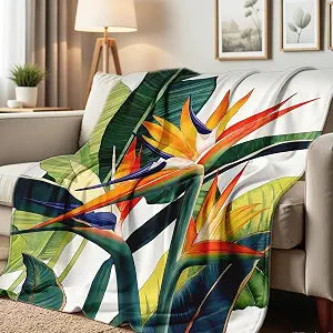 Paradise Throw Blanket Birds Tropical Flowers Print Throw Floral Flannel Blanket for Sofa Bed Couch Office Home Decor Nature Botanical Lovers Gifts (49"x59")