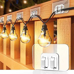 Hooks for Outdoor String Lights - 300 Pack with Adhesive Strips - No Damage, No Tools, No Holes, Waterproof and UV-Resistant, Perfect for Christmas and Patio Decor