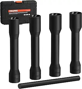 5 Pieces 1/2 Inch Drive Spiral Type Deep Extractor Set, Bad Lug Nut Remover, Cr-Mo Steel, Metric, Heavy Duty Storage Case