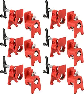3/4" Wood Gluing Pipe Clamp Set with Unique Foot Design Red Heavy Duty Bar Clamps Cast Iron Quick Release Pipe Clamp Tools for Woodworking (6pc, 3/4" with foot)