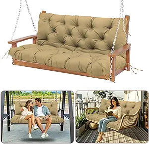 Premium 5" Thicken Porch Swing Cushions Waterproof 3 Seater Replacement Cushions with Backrest and Adjustable Straps, Outdoor Furniture Cushions for Patio, Garden(40405inch)